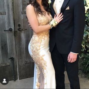White|Gold|Sheer Prom dress